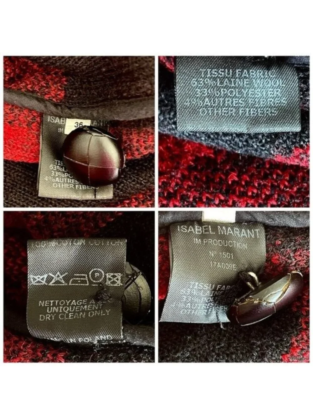 Isabel Marant Etoile Gabrie Plaid Checkered Wool Blend Coat Red and Black Medium
